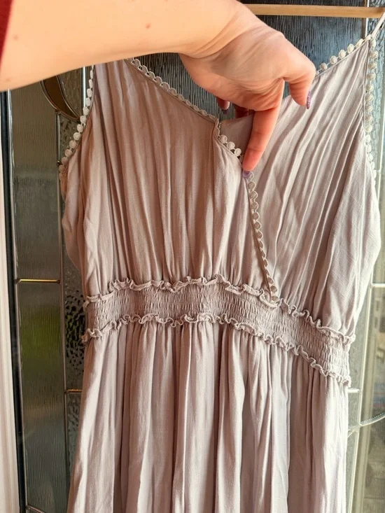 Gigio’s Boho Crochet Trim Maxi Dress - Dusty grey size Large - Picture 2 of 5